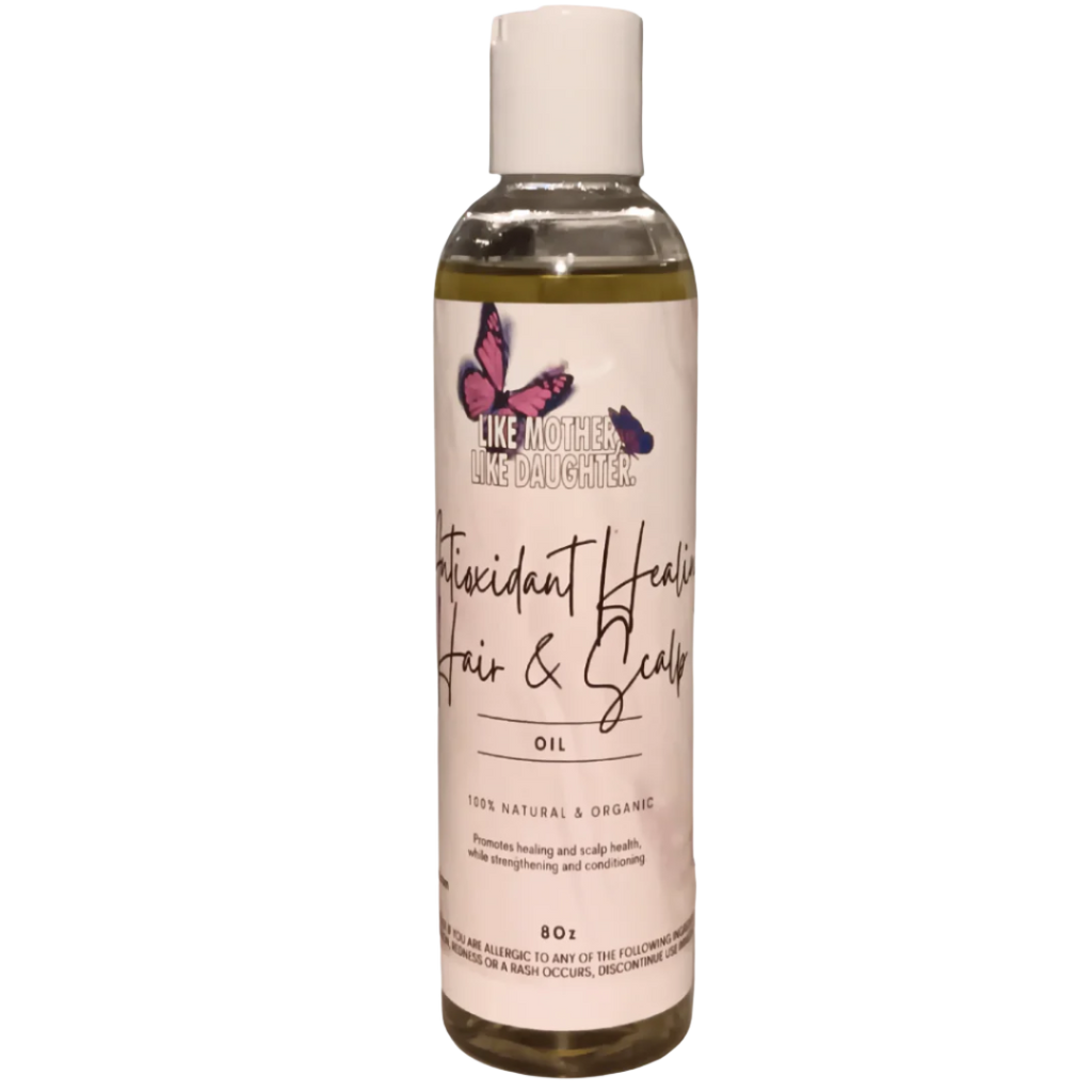  Antioxidant Healing Hair & Scalp Oil A natural Scalp and Hair Oil infused with Antioxidants that Promotes Healing and scalp health while Strengthening, Softening, Conditioning, Reducing Dandruff and Adding Shine w/Jamaican Black Castor Oil, while Targeting other Common Scalp Conditions.